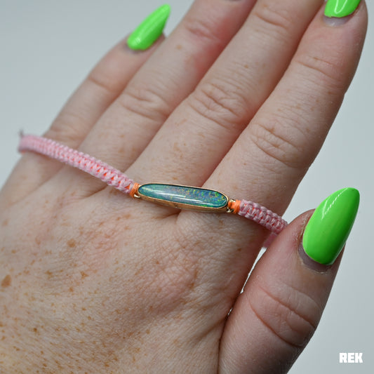 Gold fill Australian opal pink macrame bracelet
