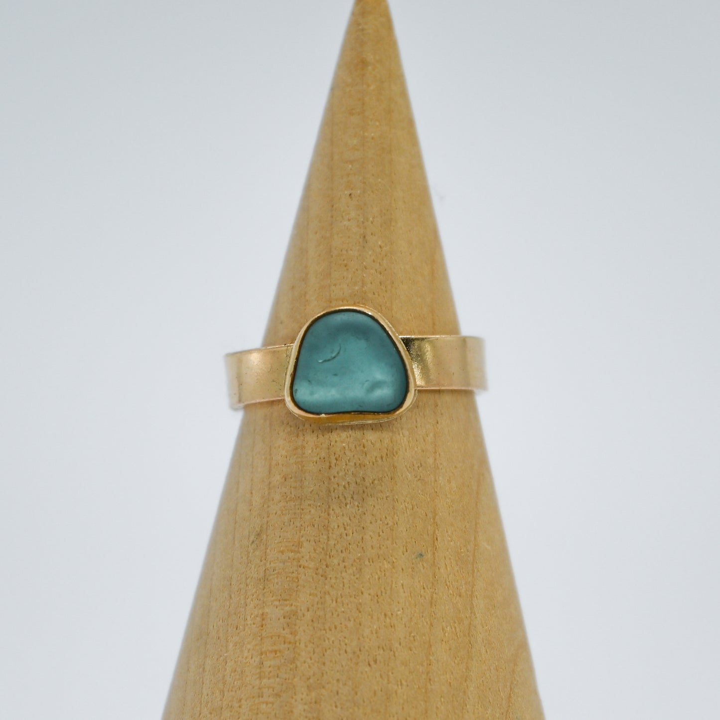 Gold fill aqua sea glass size 6