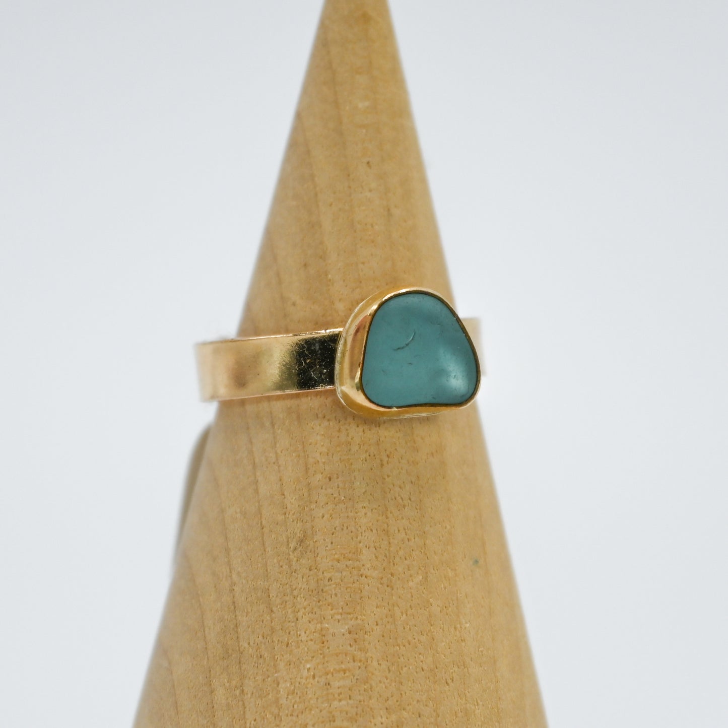 Gold fill aqua sea glass size 6