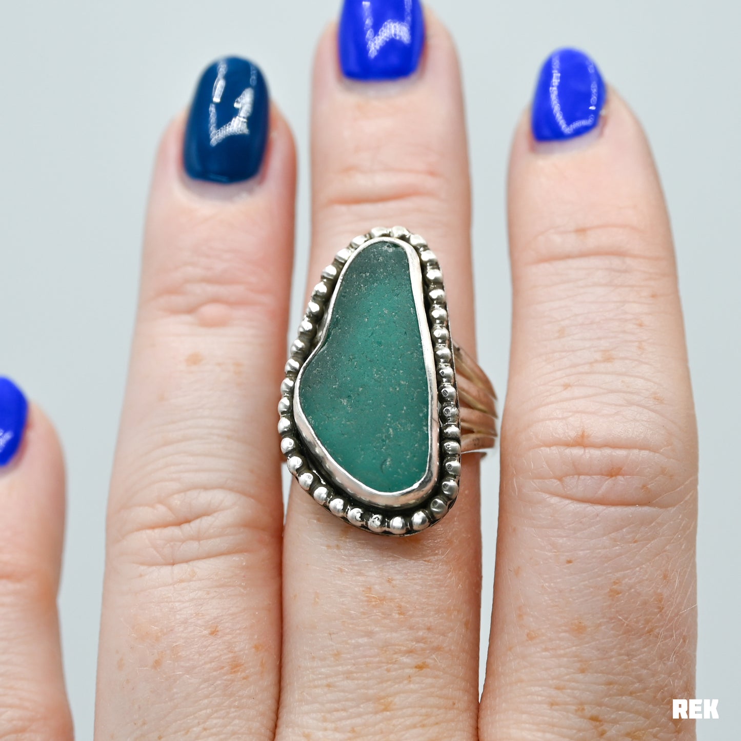 XL Teal sea glass size 8