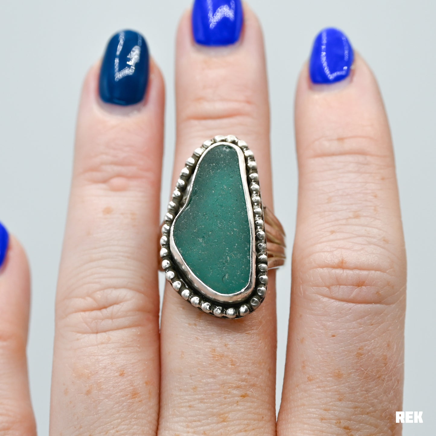 XL Teal sea glass size 8