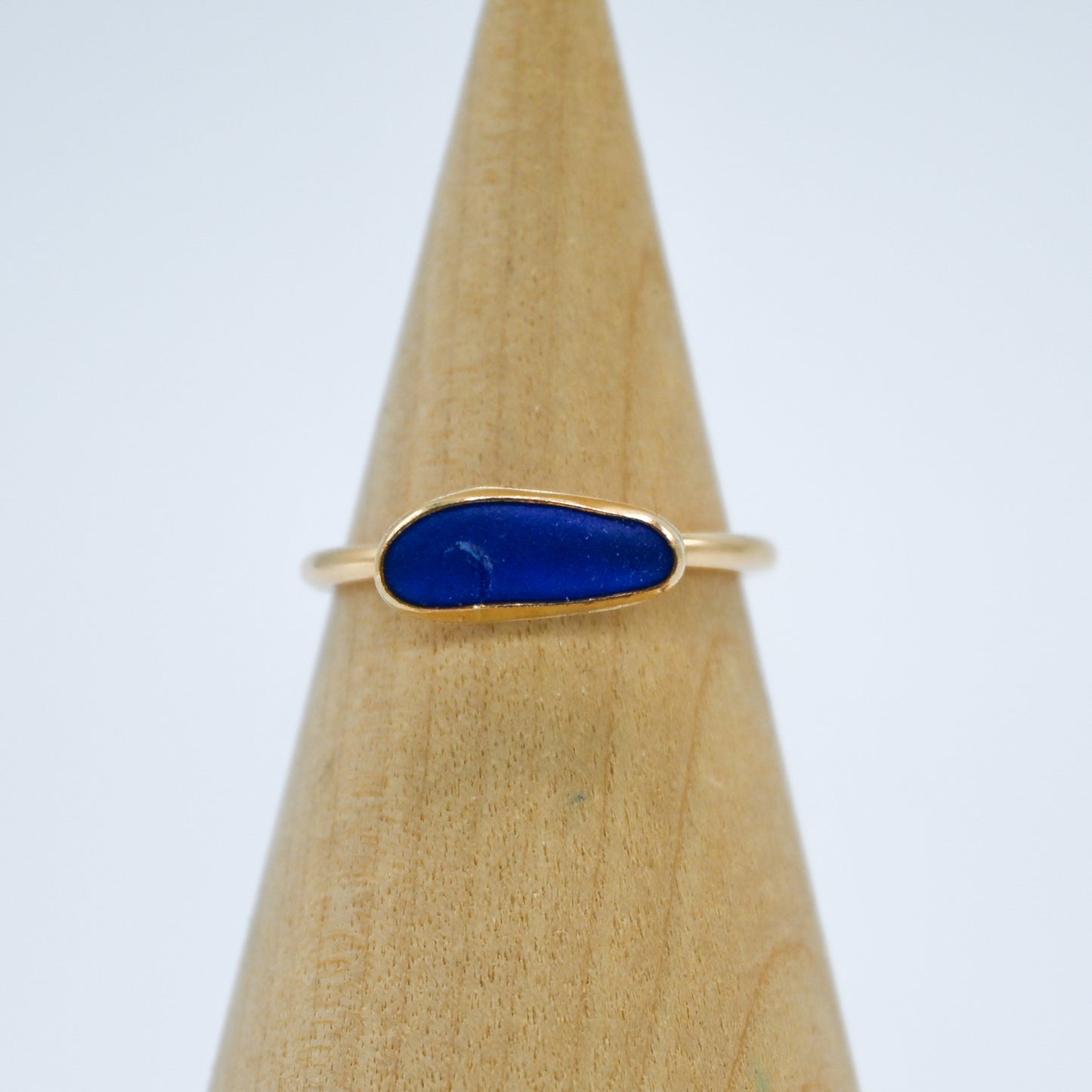 Gold fill horizontal cobalt sea glass size 6.75
