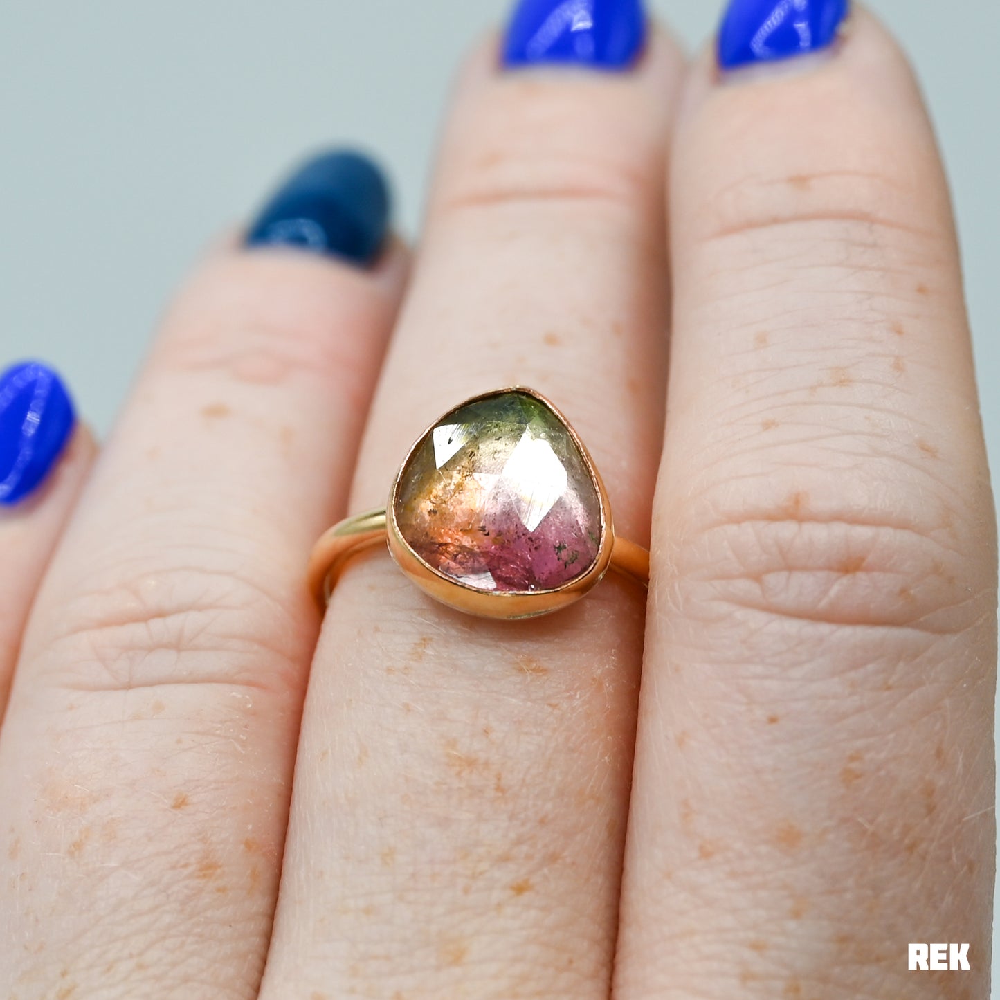 Gold fill rose cut watermelon tourmaline size 7.5