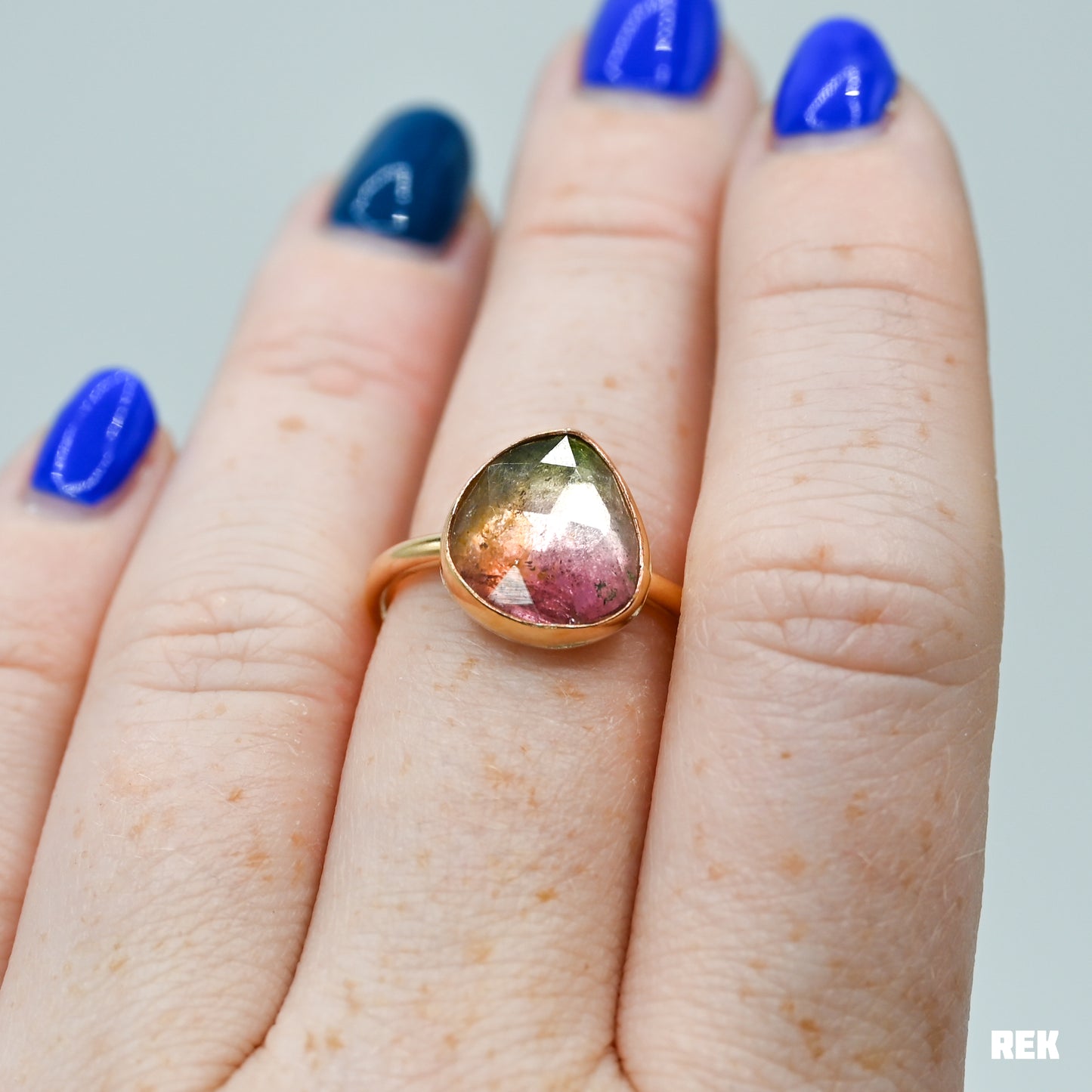 Gold fill rose cut watermelon tourmaline size 7.5