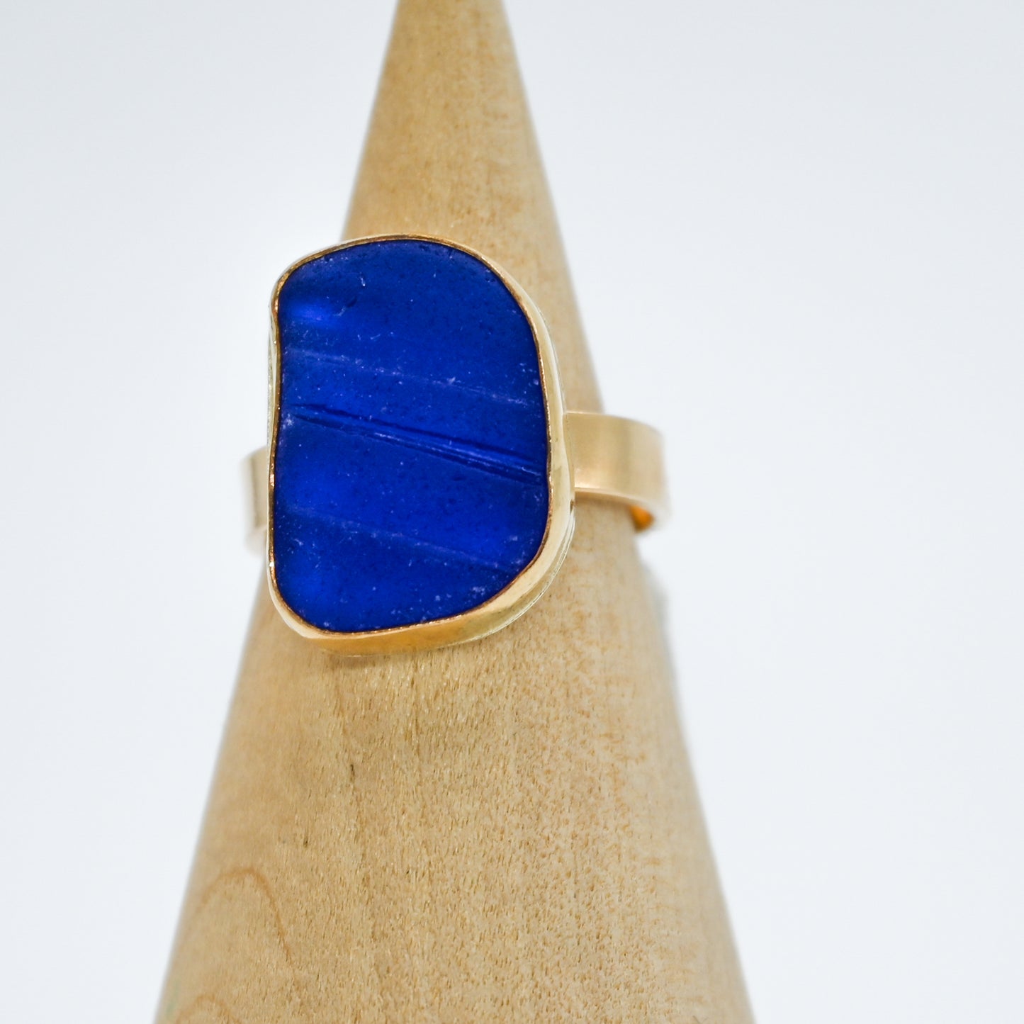 Gold fill xl bottle neck cobalt sea glass size 7.5