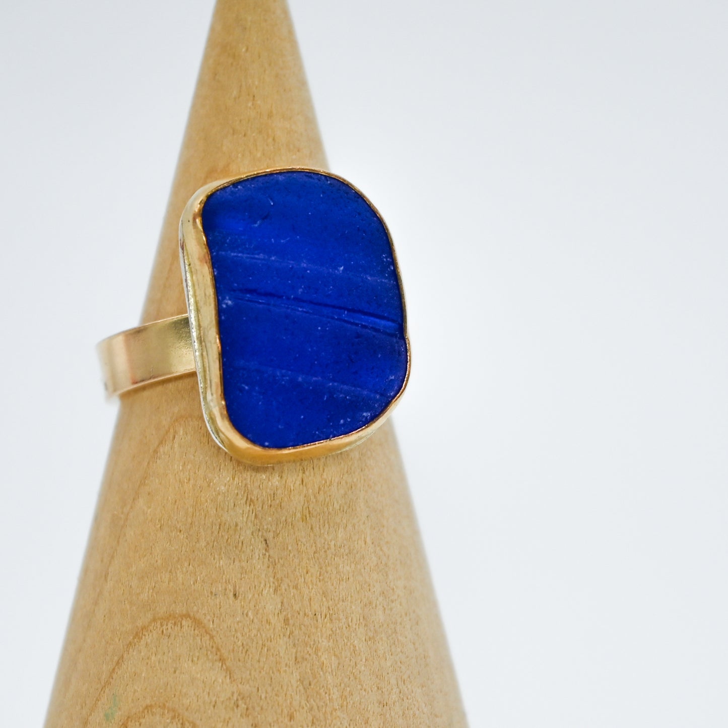 Gold fill xl bottle neck cobalt sea glass size 7.5