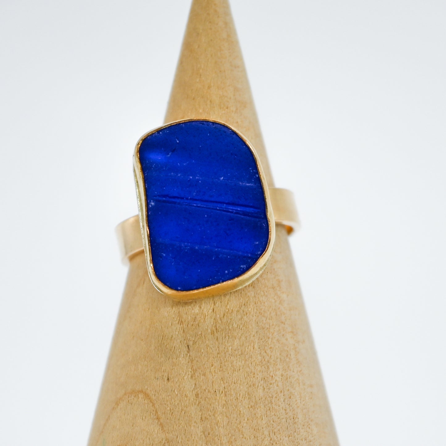Gold fill xl bottle neck cobalt sea glass size 7.5