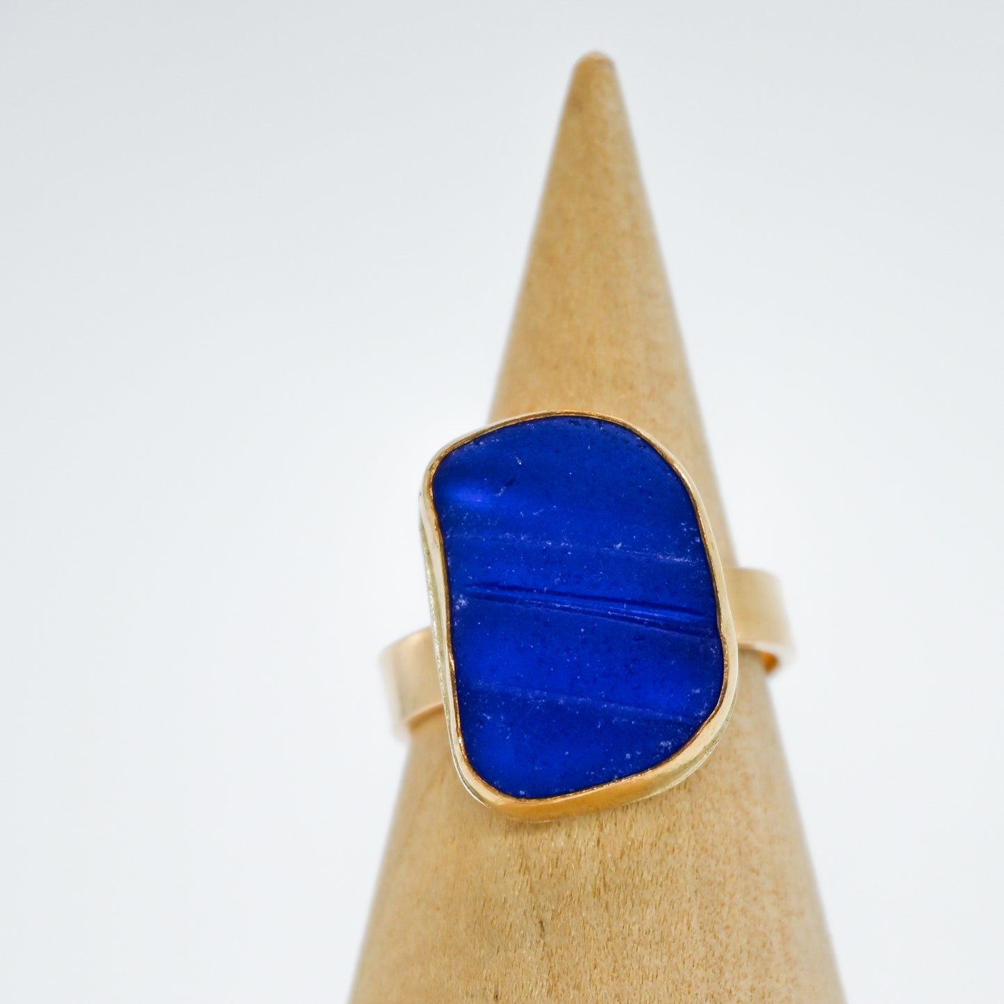 Gold fill xl bottle neck cobalt sea glass size 7.5