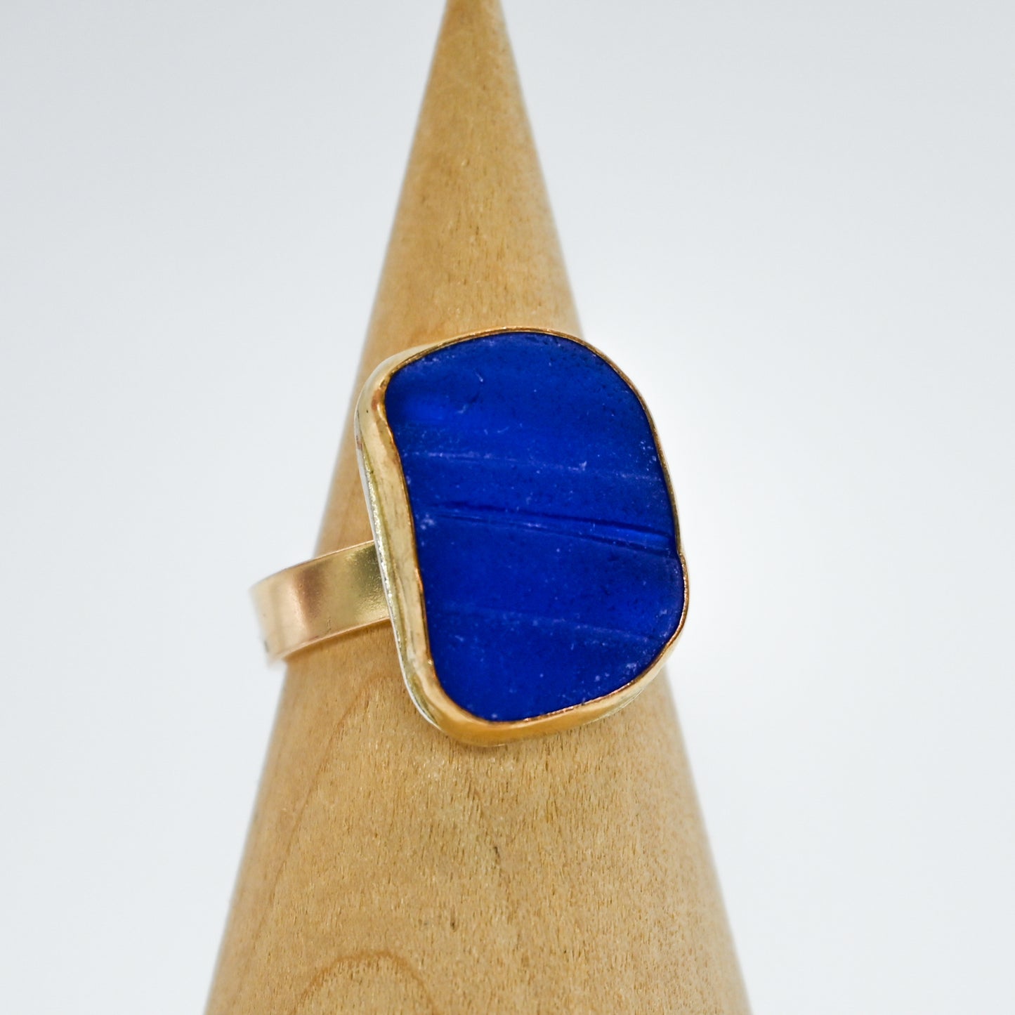 Gold fill xl bottle neck cobalt sea glass size 7.5