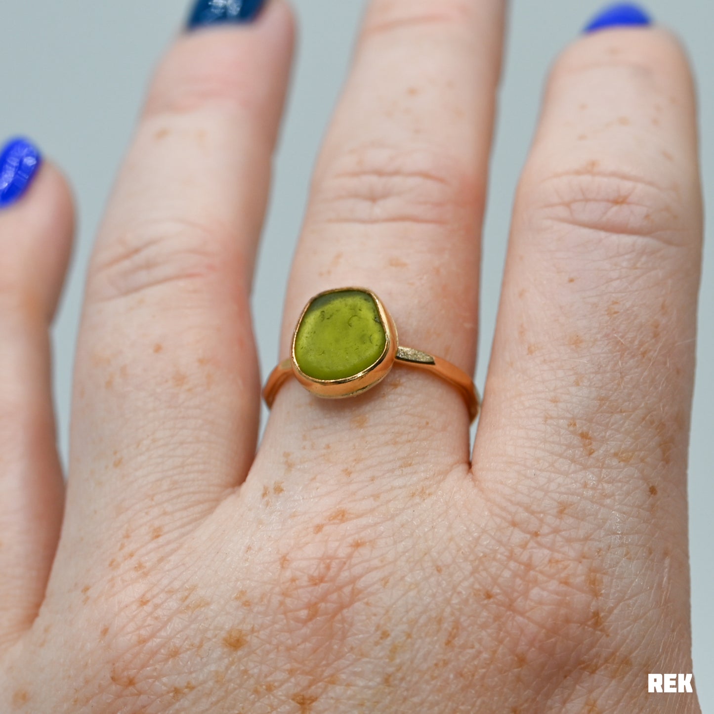 Gold fill olive sea glass size 8.5