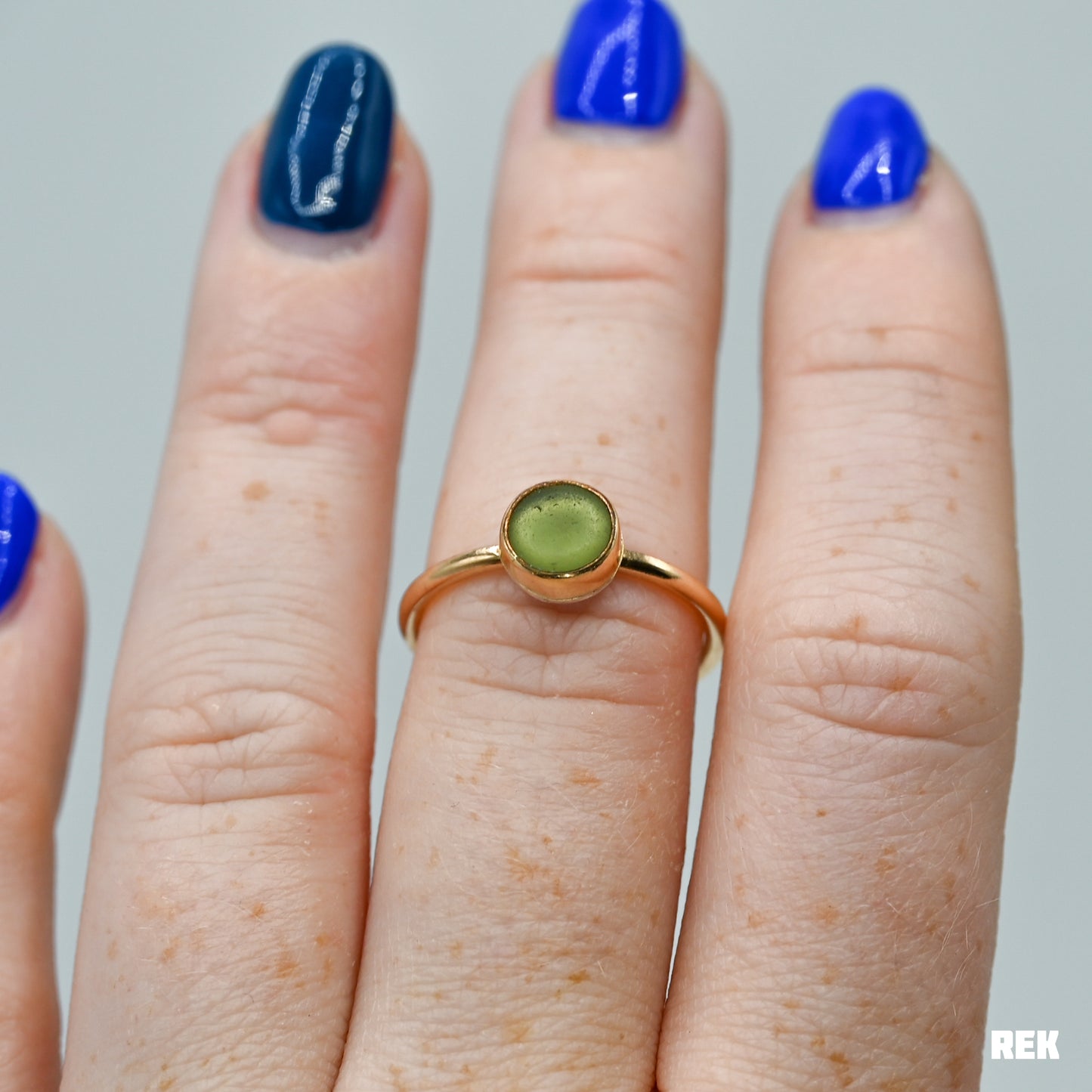 Gold fill sage/olive sea glass size 7.5
