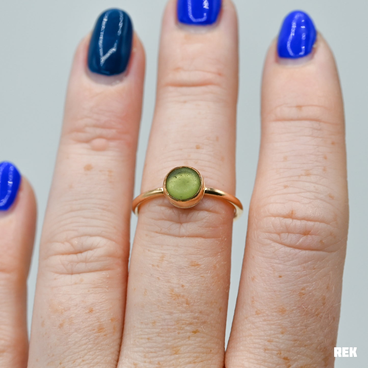 Gold fill sage/olive sea glass size 7.5