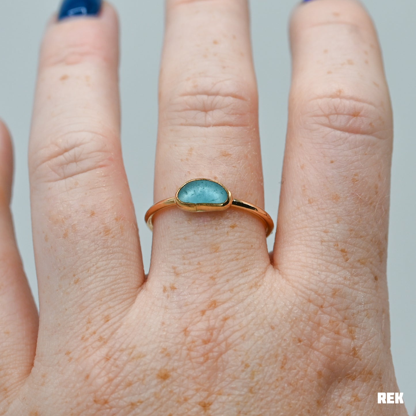 Gold fill horizontal aqua sea glass size 9.5