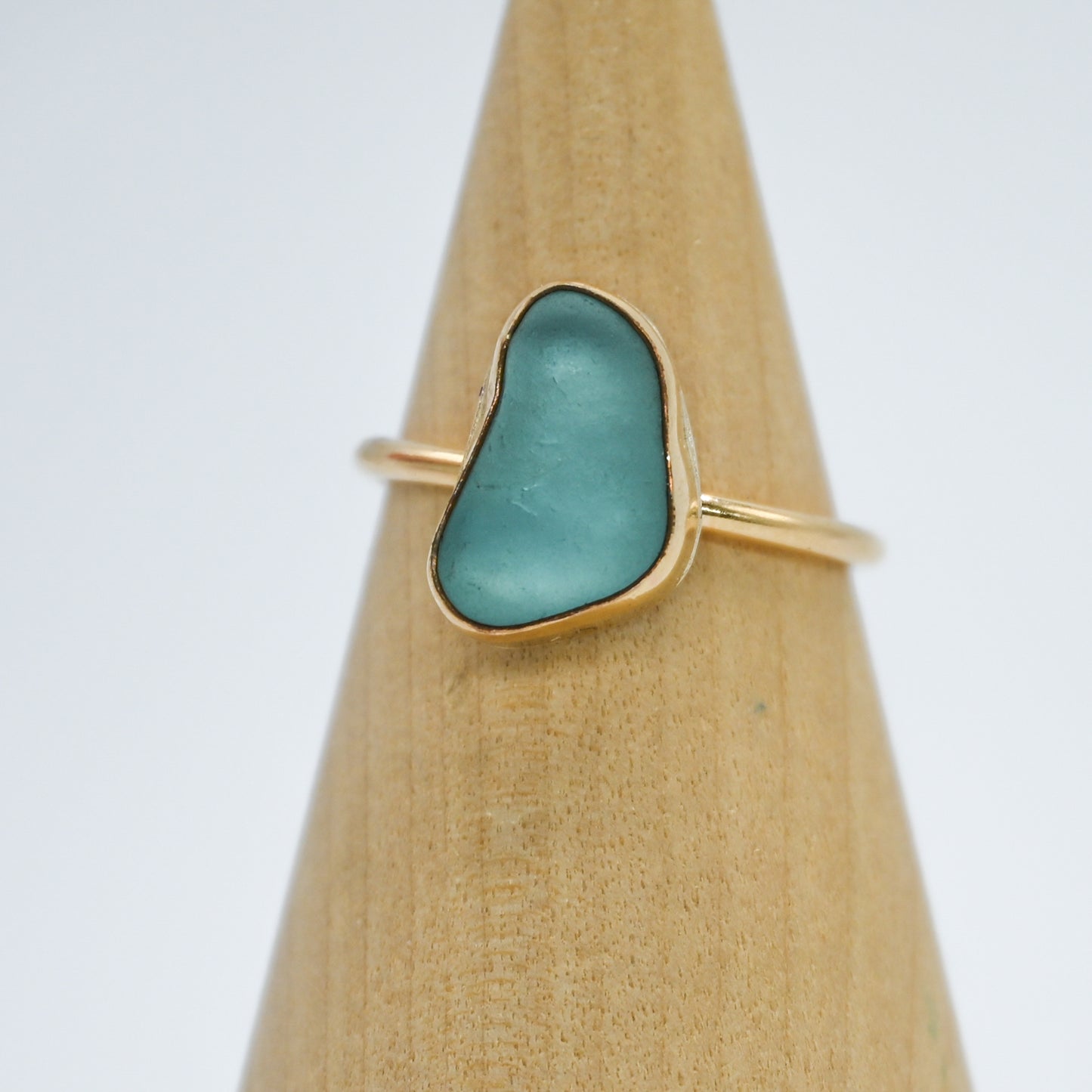 Gold fill aqua sea glass size 8