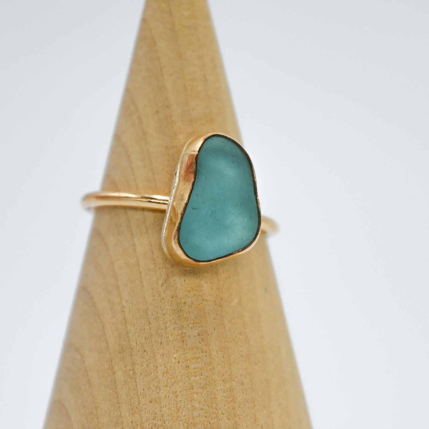 Gold fill aqua sea glass size 8