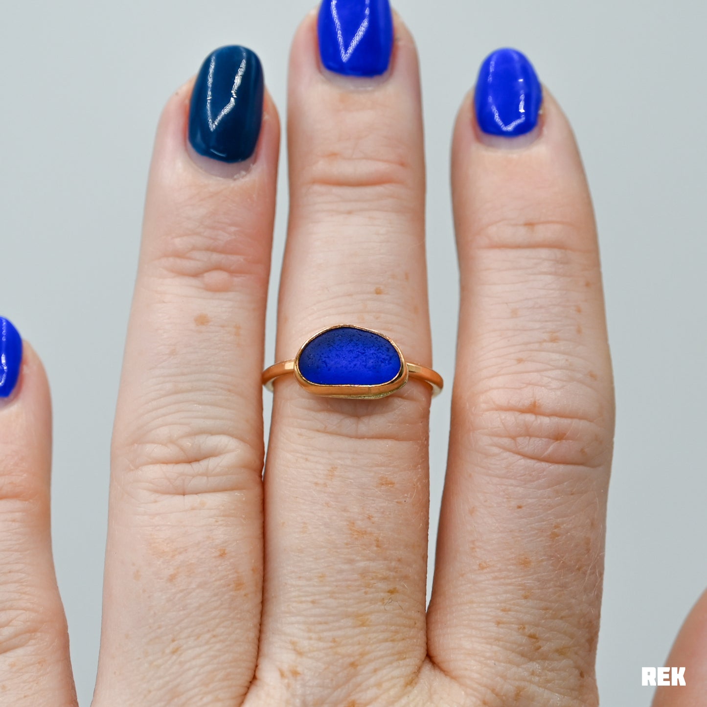 Gold fill horizontal Cobalt sea glass size 7.25