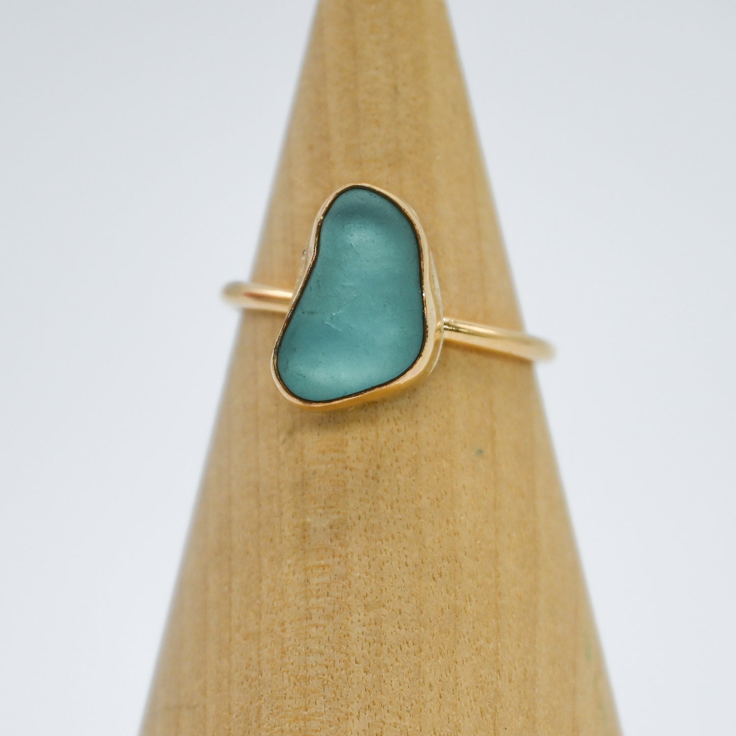 Gold fill aqua sea glass size 8