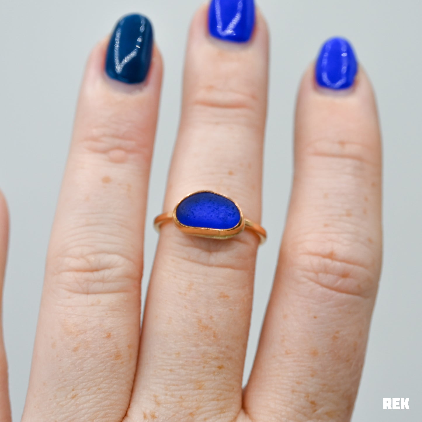 Gold fill horizontal Cobalt sea glass size 7.25