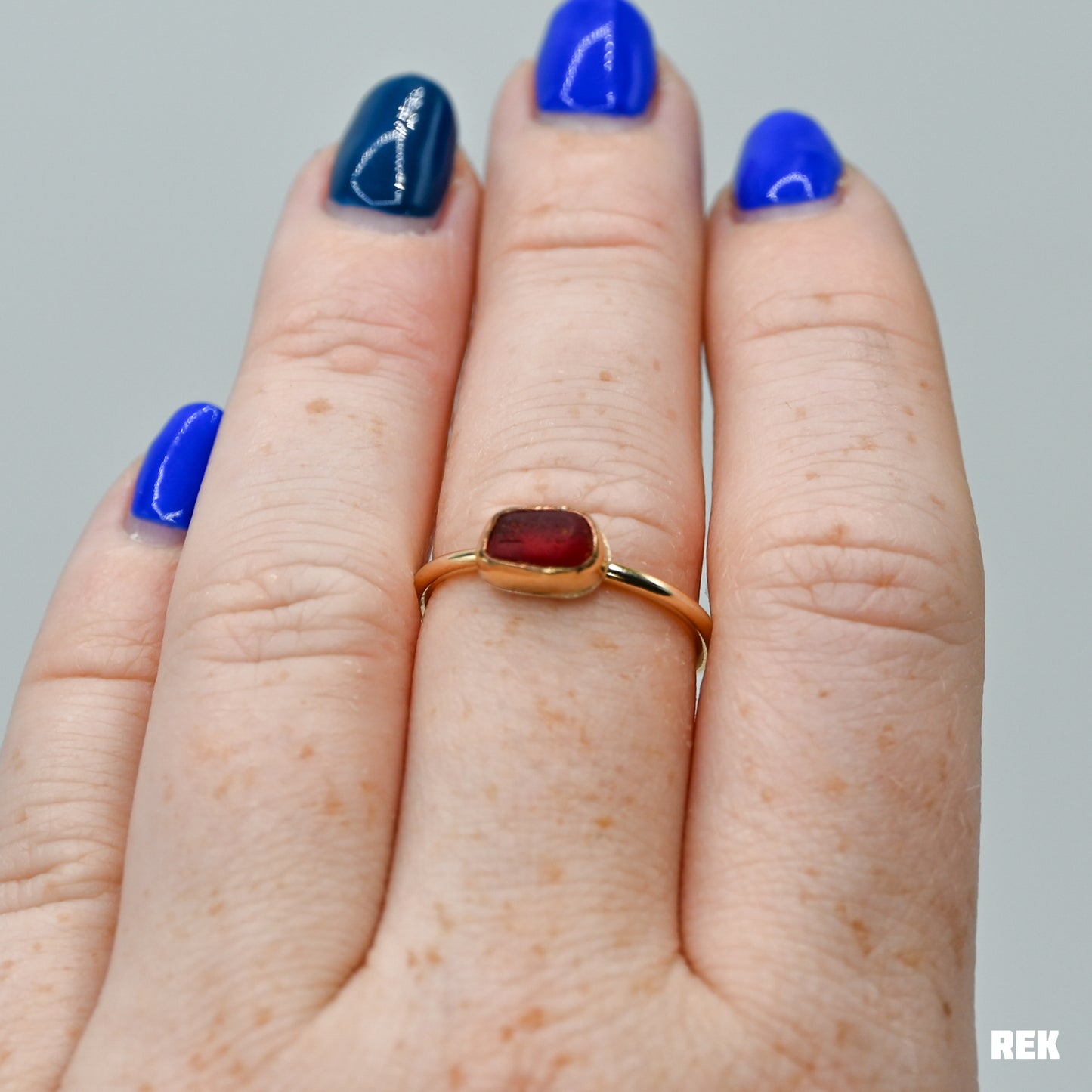 Gold fill horizontal red sea glass size 7.25