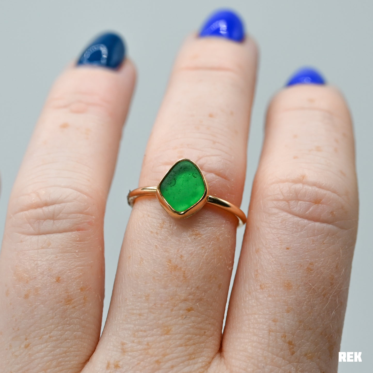 Gold fill julep green sea glass size 7.25