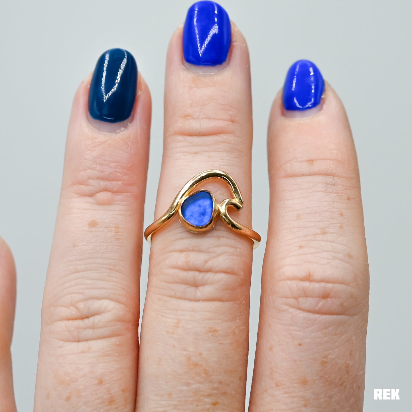 Gold fill wave cobalt sea glass size 6.5