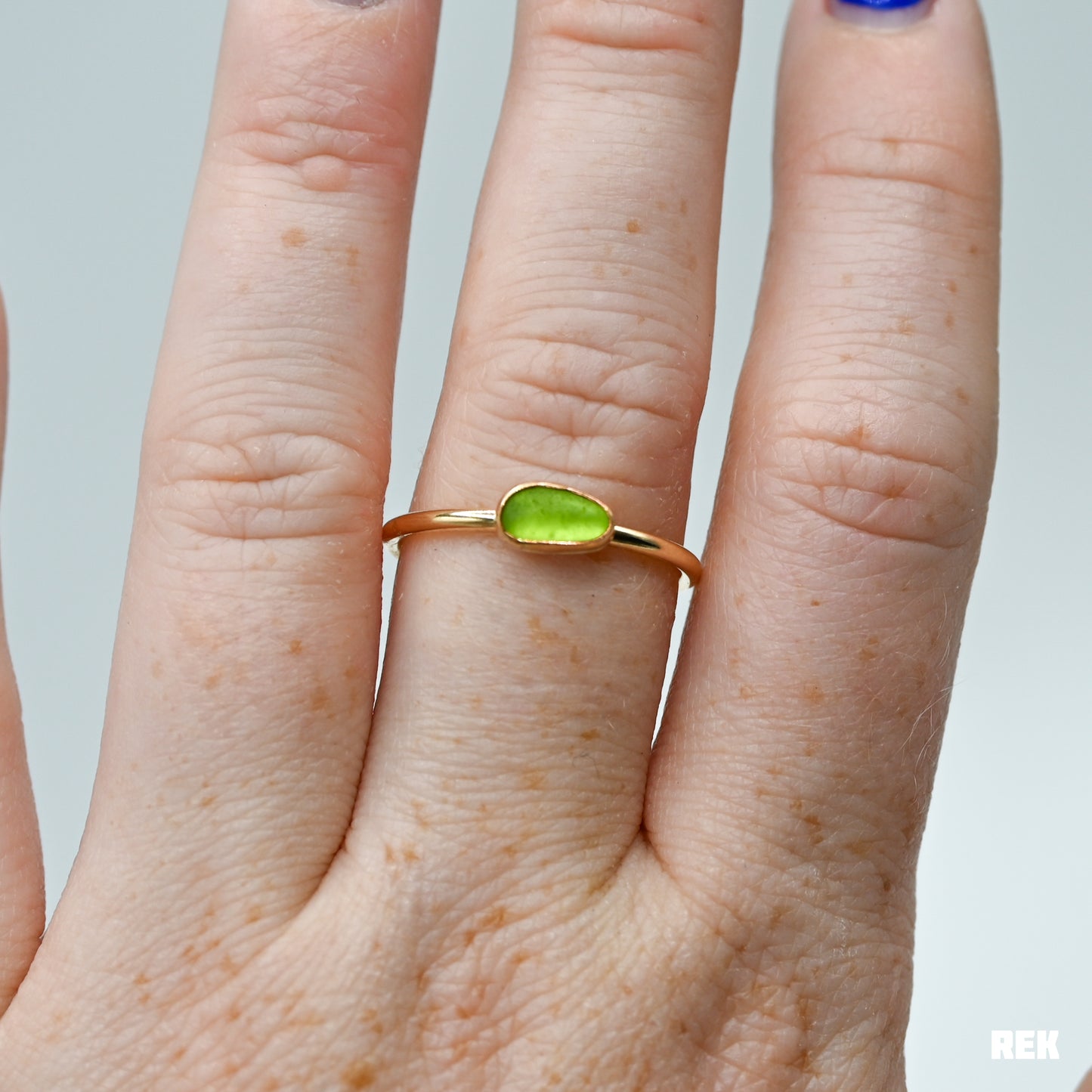 Gold fill horizontal lime sea glass size 9