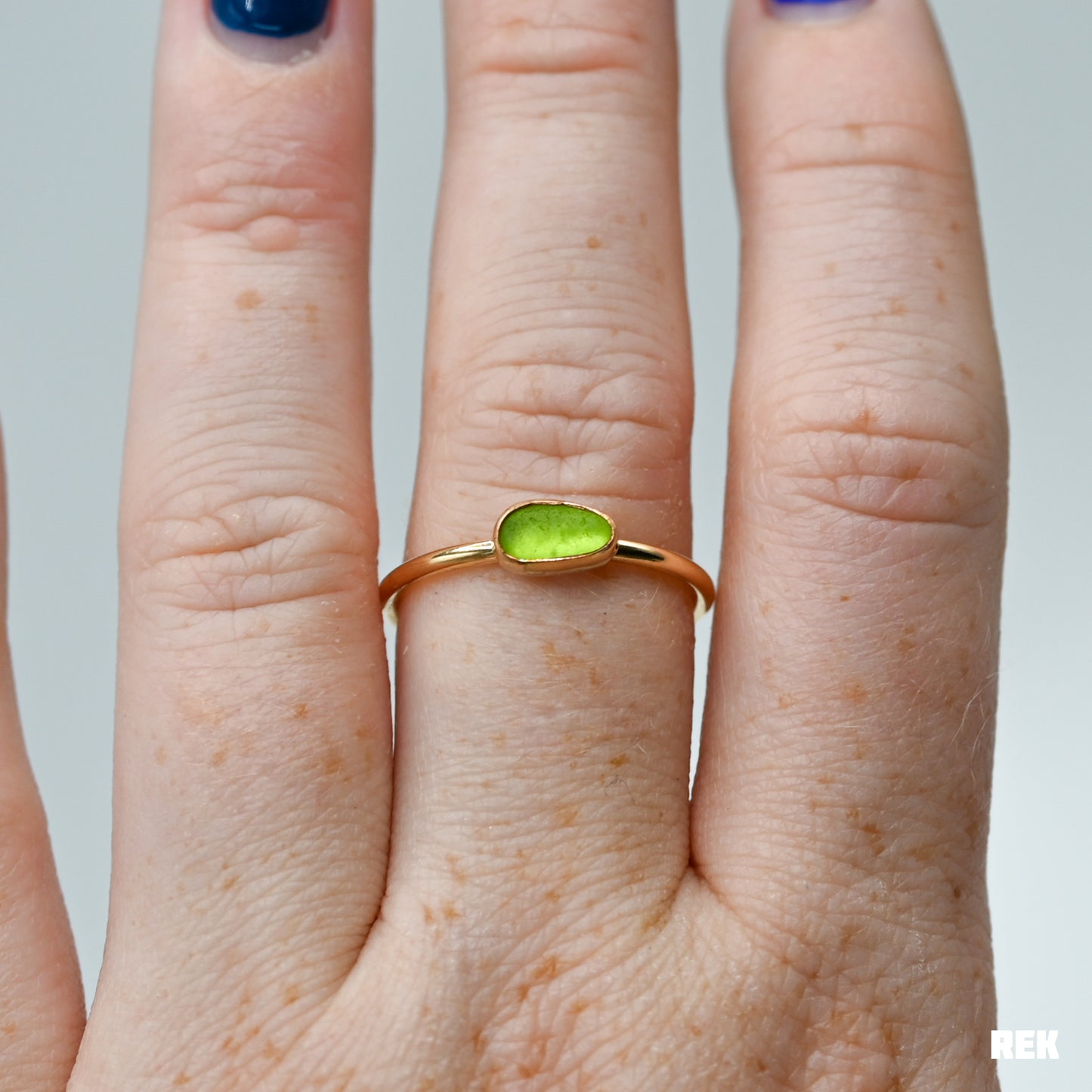 Gold fill horizontal lime sea glass size 9