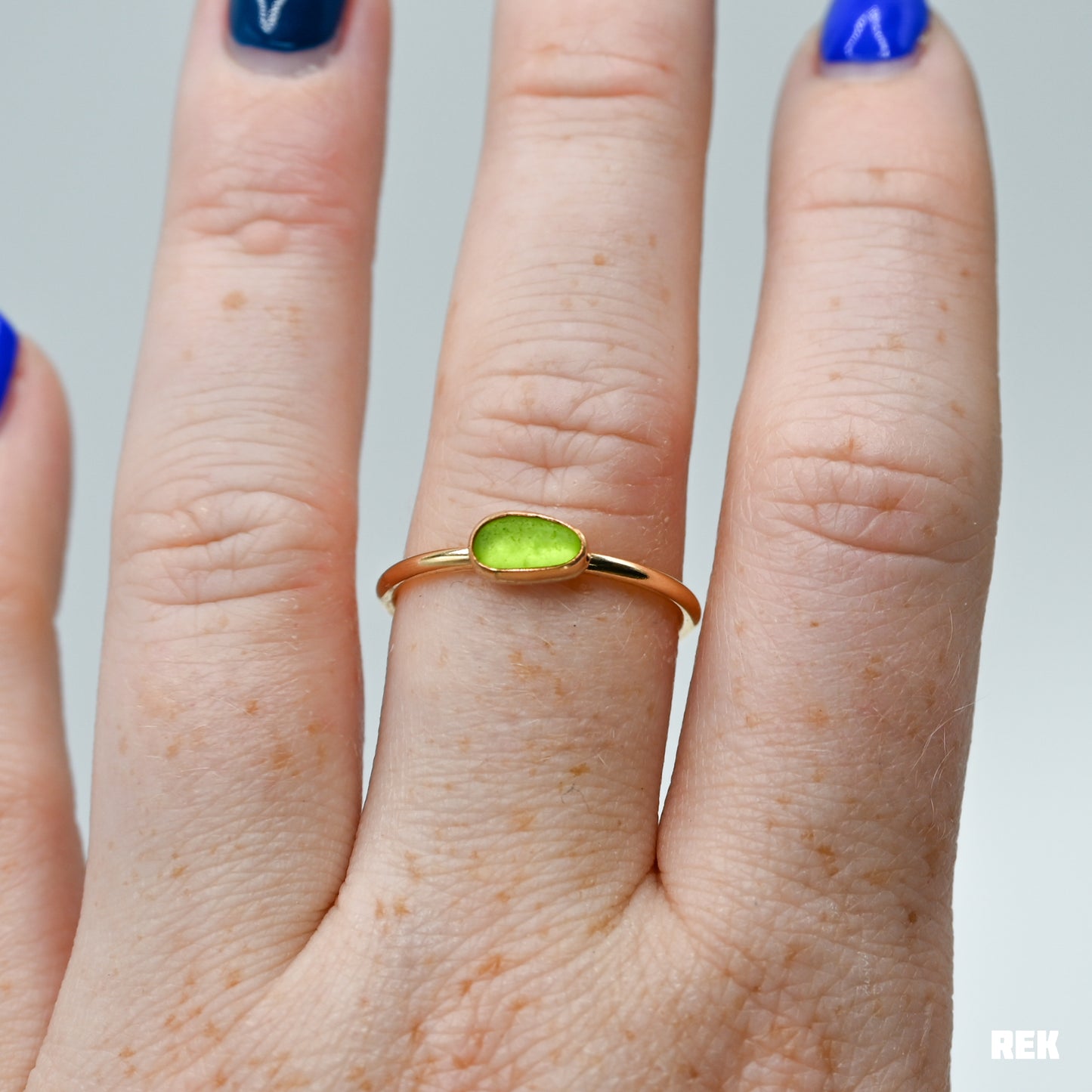 Gold fill horizontal lime sea glass size 9