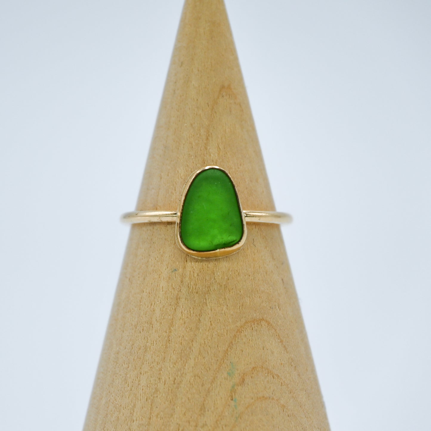Gold fill green sea glass size 9
