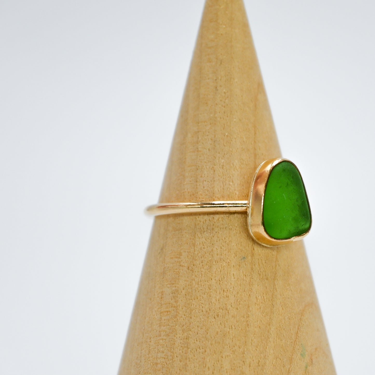 Gold fill green sea glass size 9
