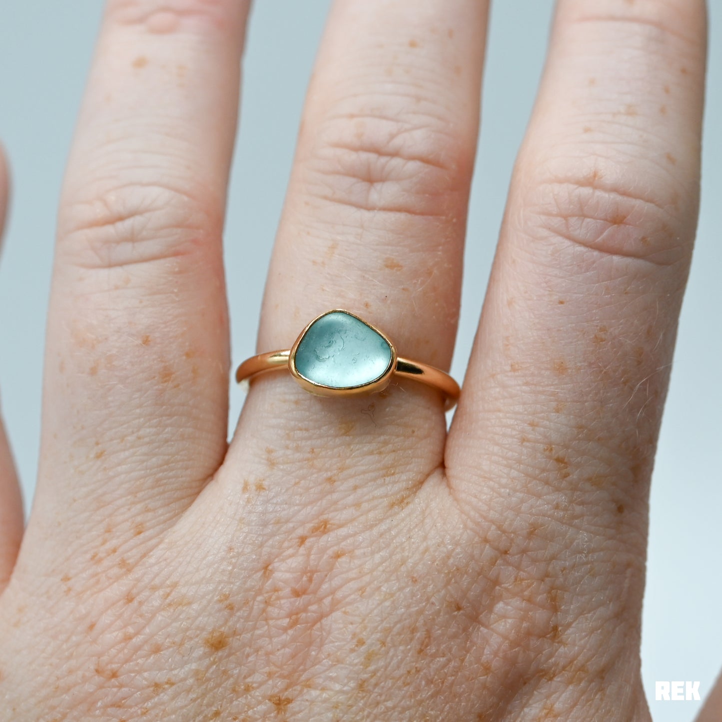 Gold fill aqua sea glass size 8.25