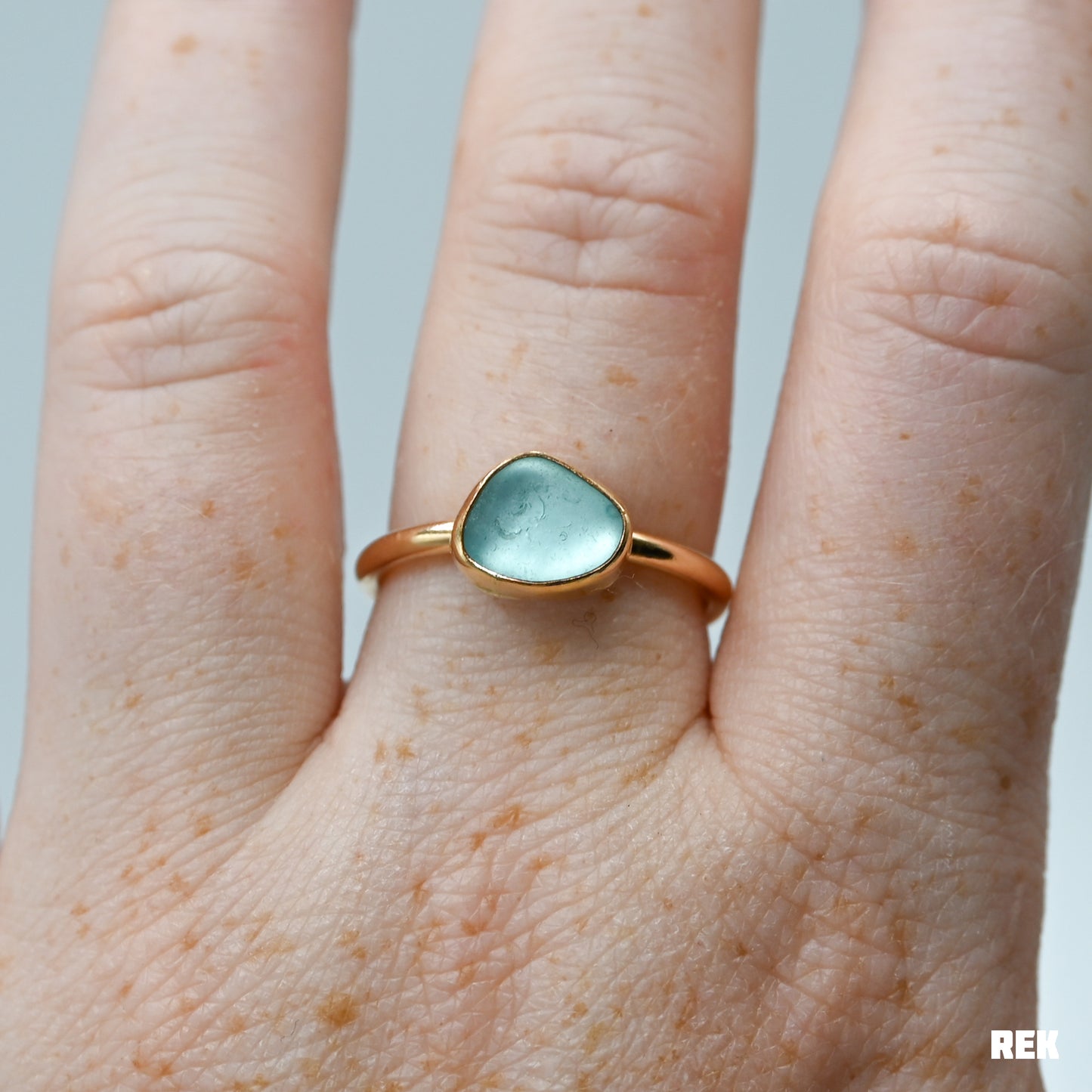 Gold fill aqua sea glass size 8.25
