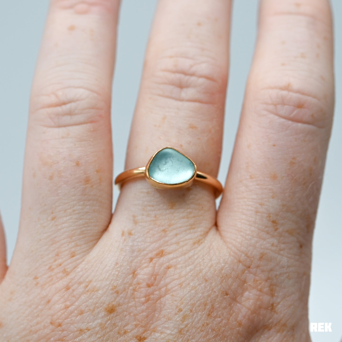 Gold fill aqua sea glass size 8.25