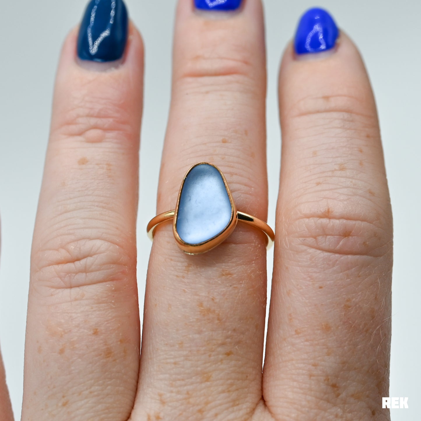 Gold fill large cornflower sea glass size 7.25