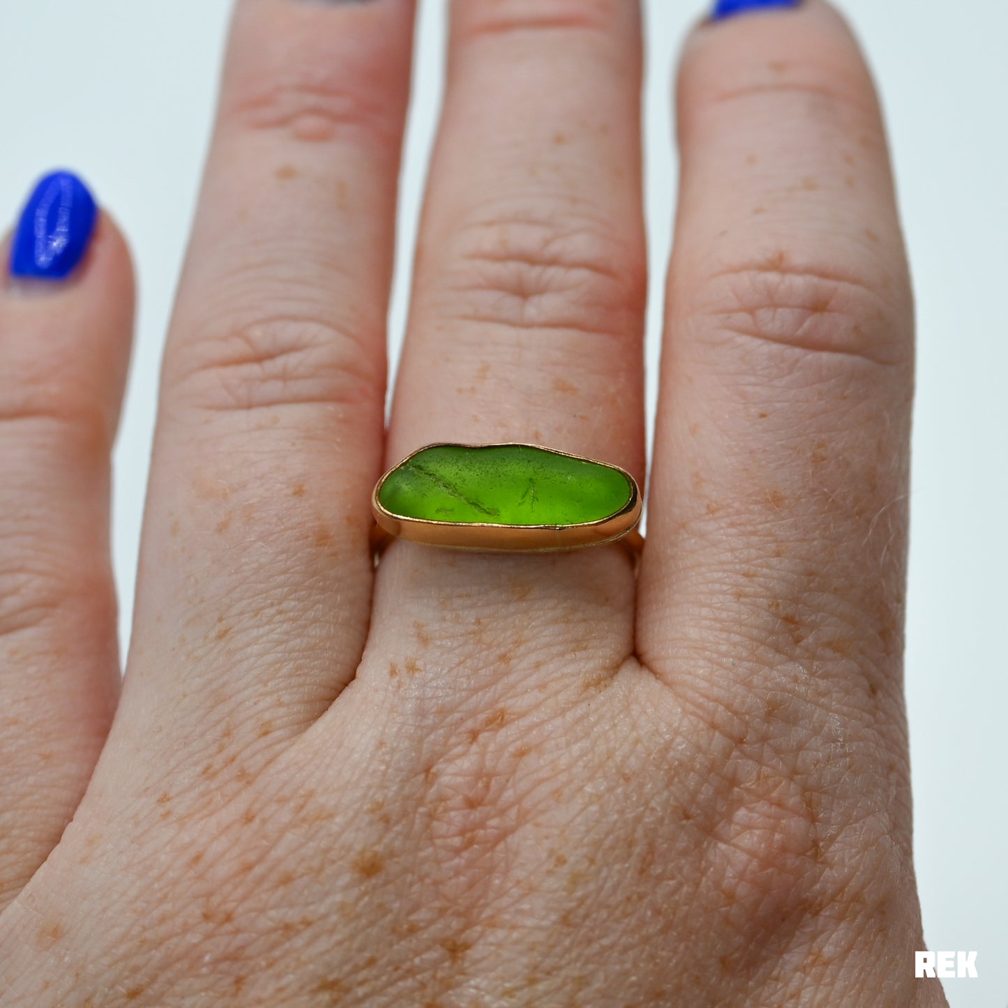 Gold fill large horizontal green sea glass size 7.75