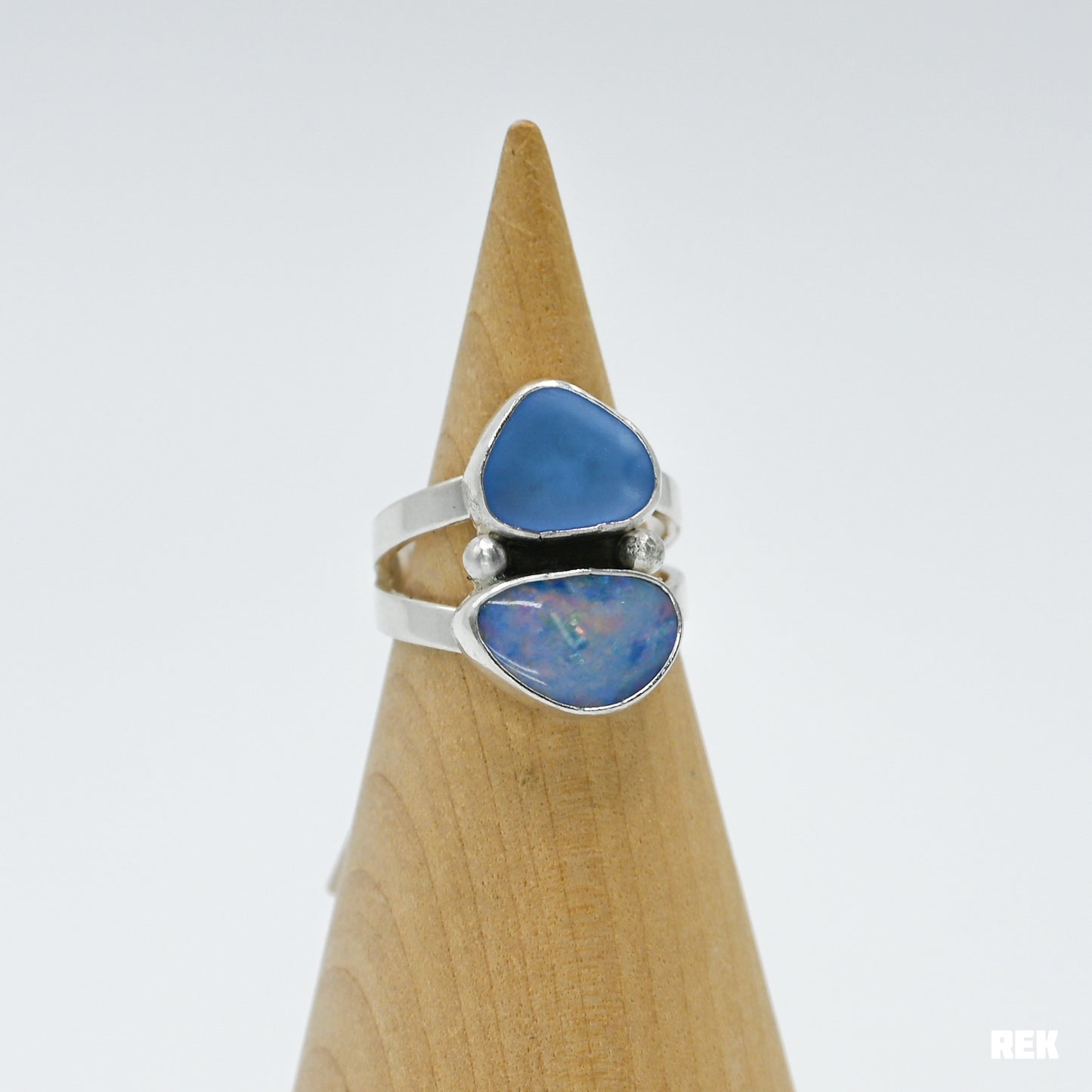 Cornflower sea glass and Australian opal double size 6.5