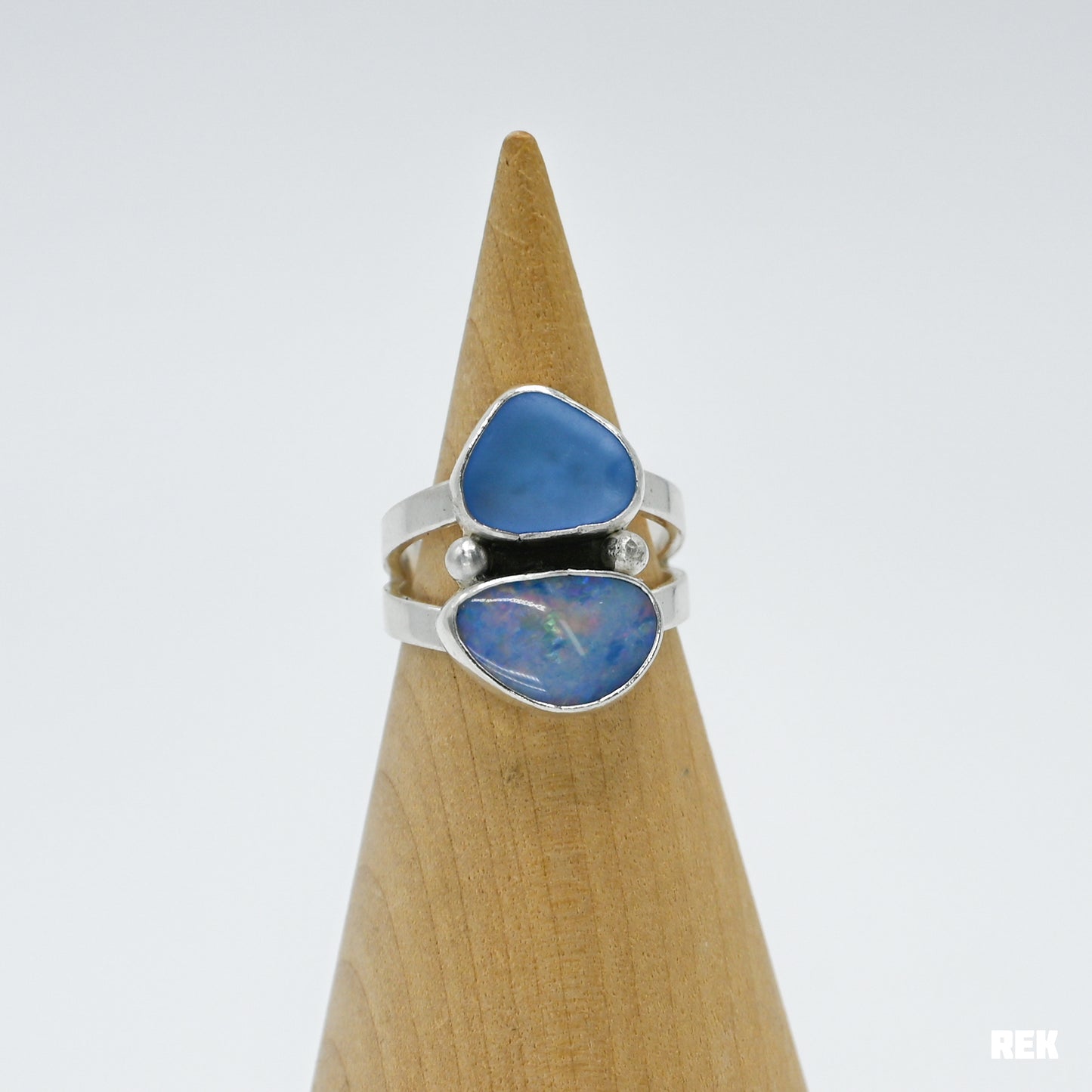 Cornflower sea glass and Australian opal double size 6.5
