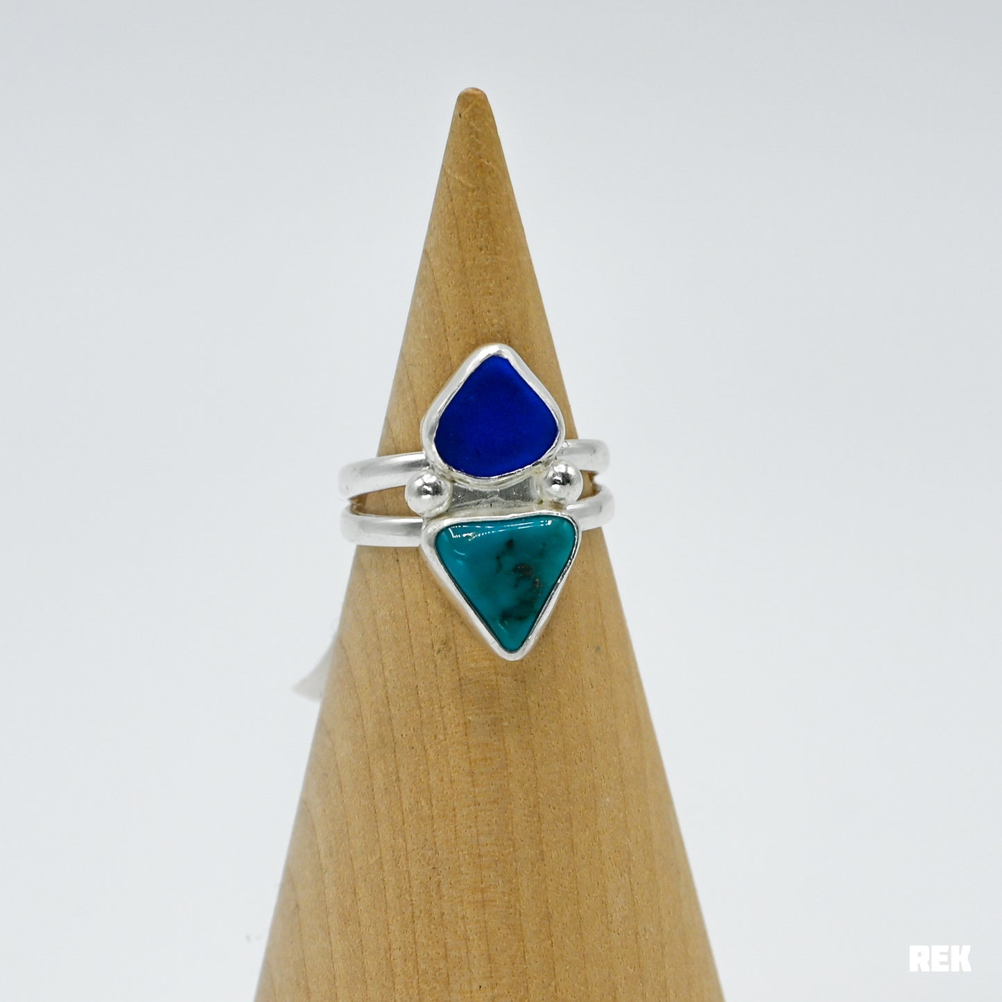 Double Egyptian turquoise and cobalt sea glass size 7