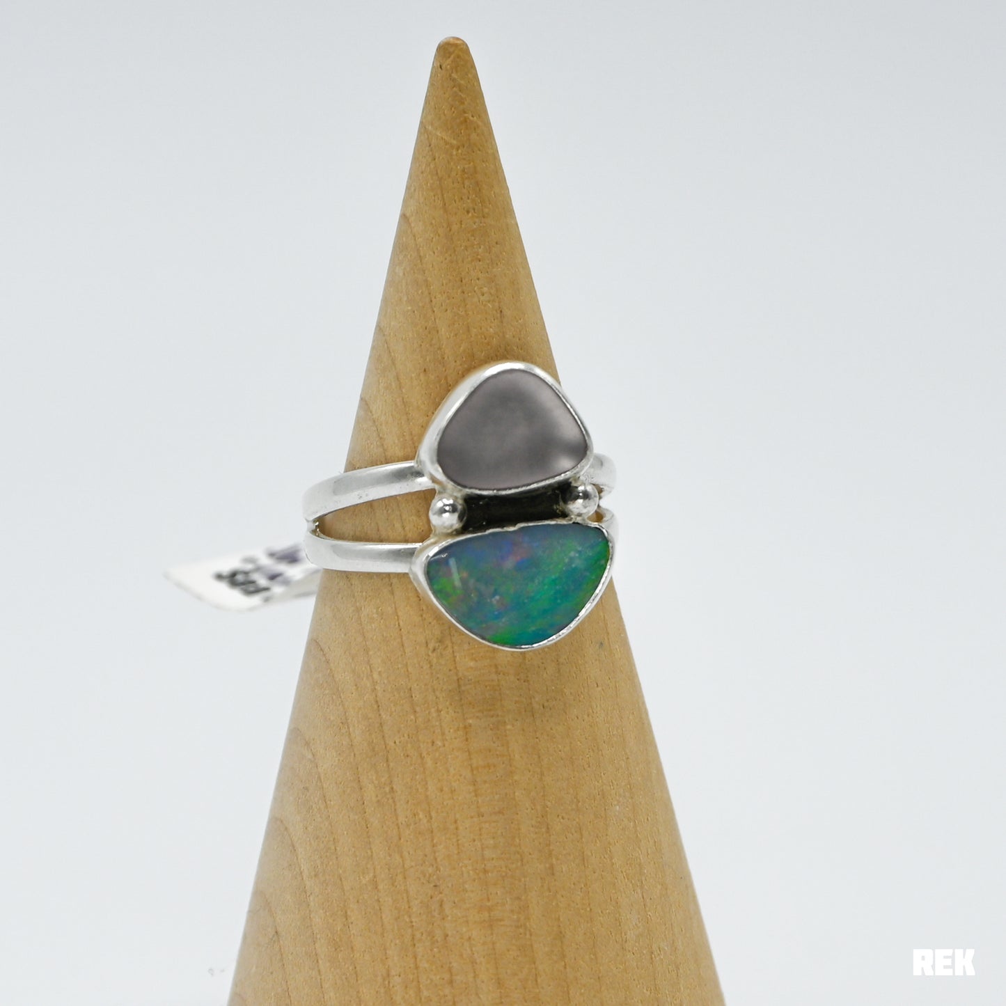Double lavender sea glass and Australian opal size 9
