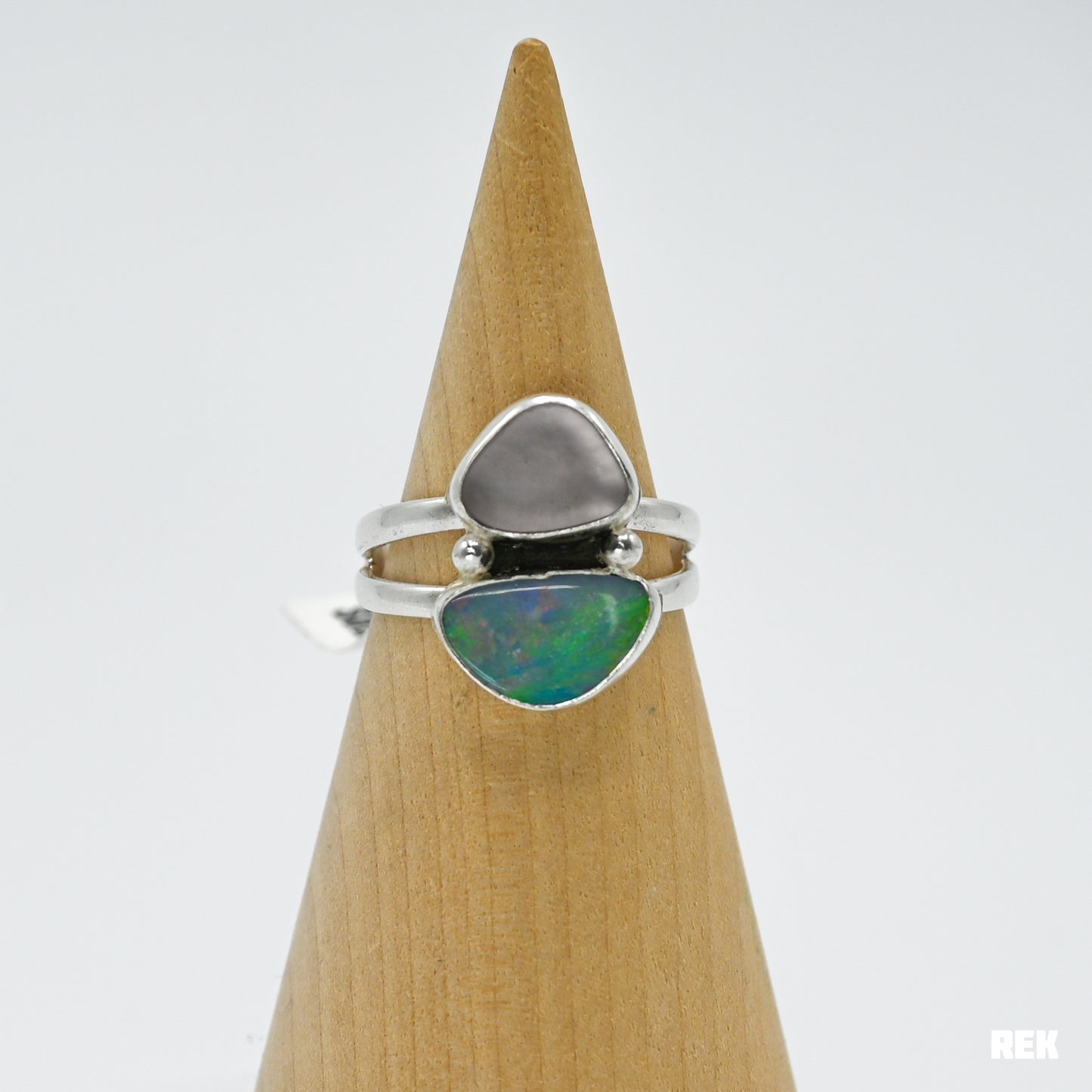 Double lavender sea glass and Australian opal size 9