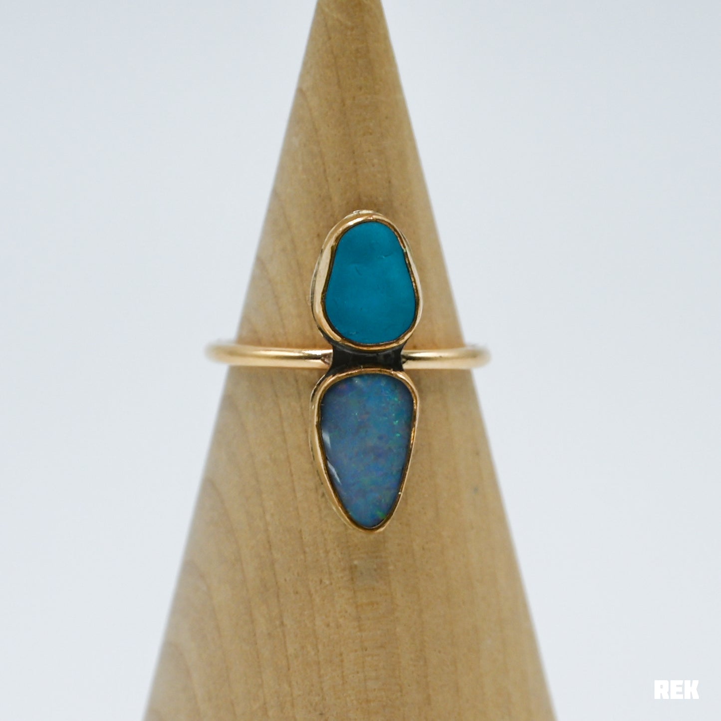 Gold fill turquoise sea glass and Australian opal double size 7.5