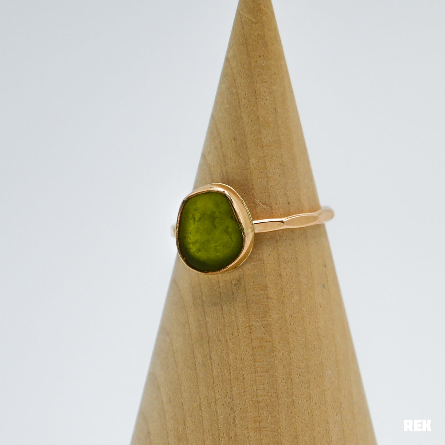 Gold fill olive sea glass size 8.5