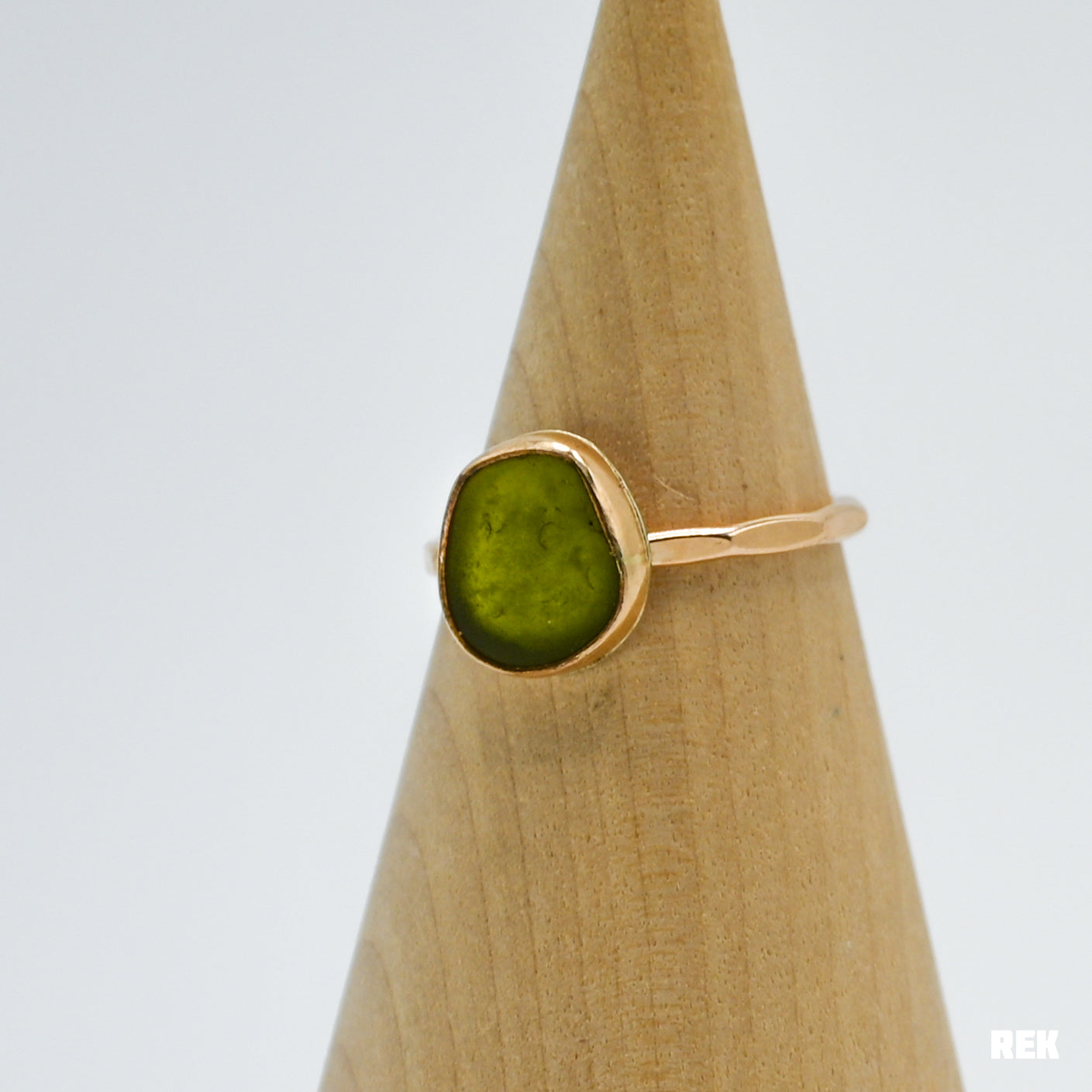 Gold fill olive sea glass size 8.5