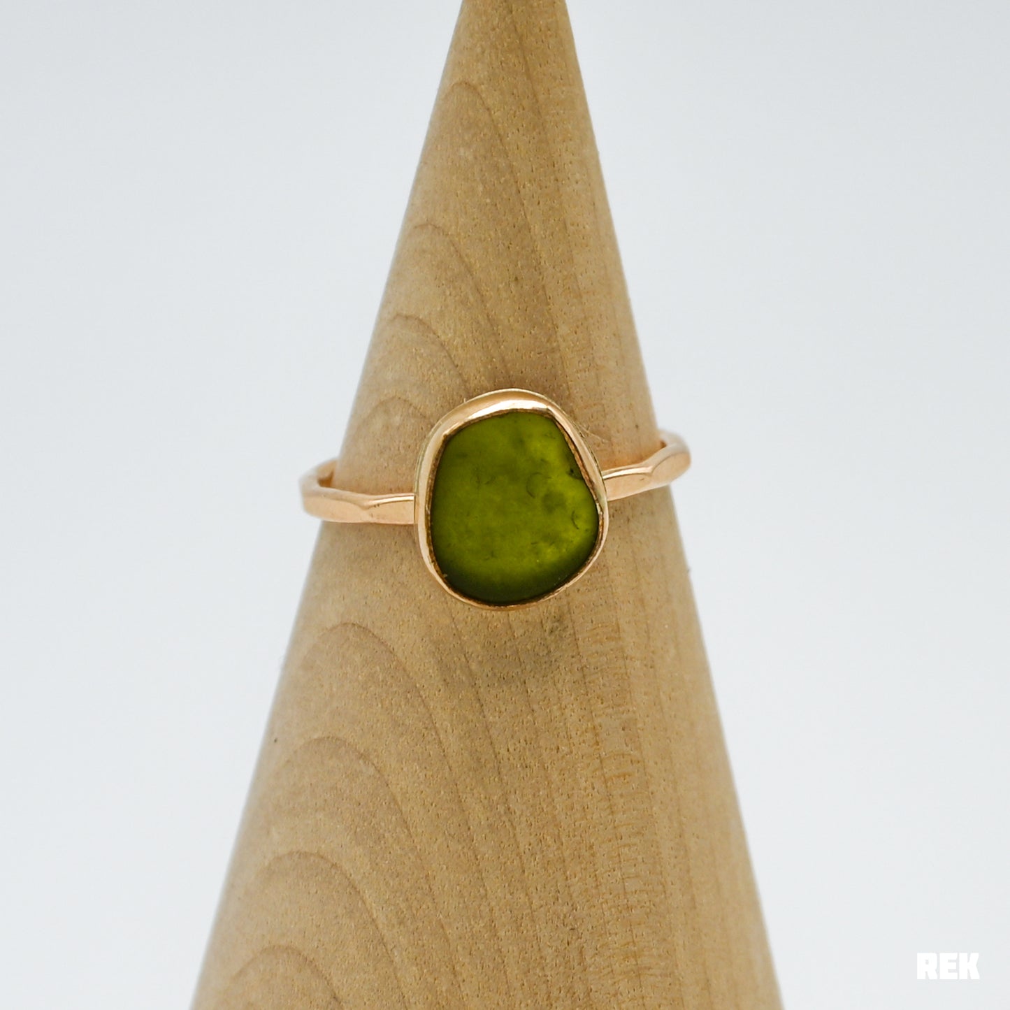 Gold fill olive sea glass size 8.5