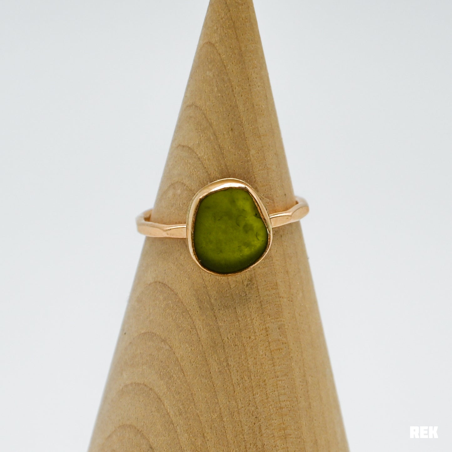Gold fill olive sea glass size 8.5