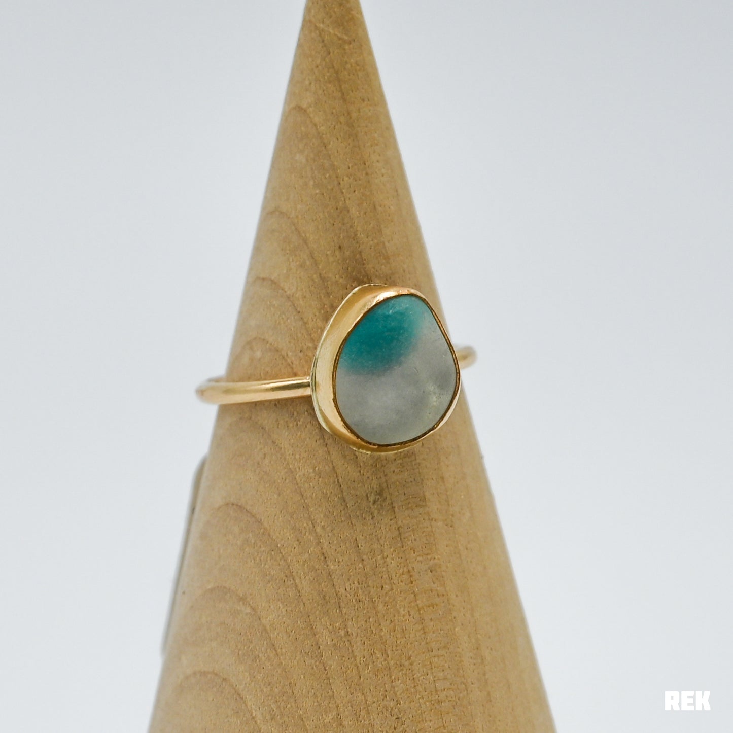 Gold fill multi teal and white sea glass size 7.5