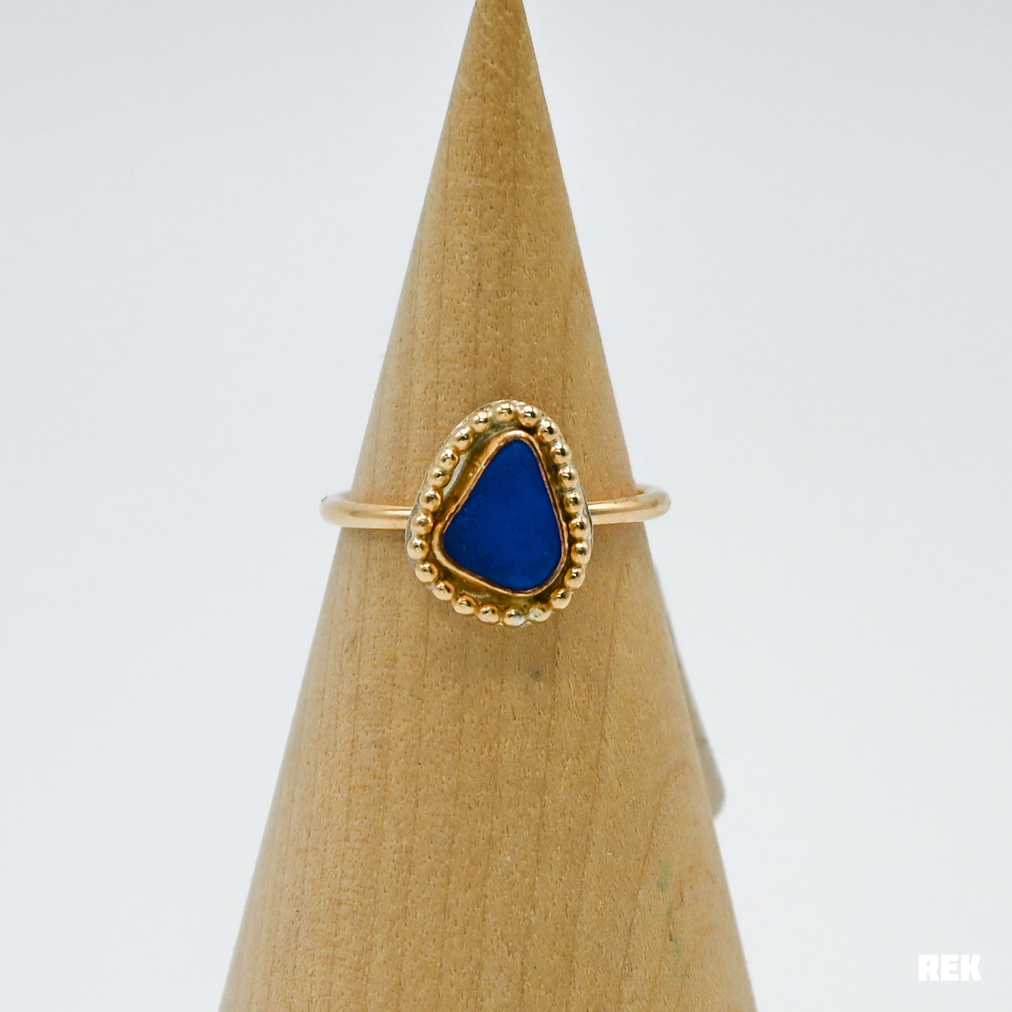 Gold fill cobalt sea glass size 7.5