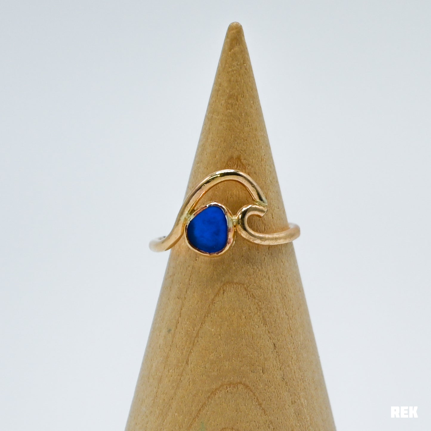 Gold fill wave cobalt sea glass size 6.5
