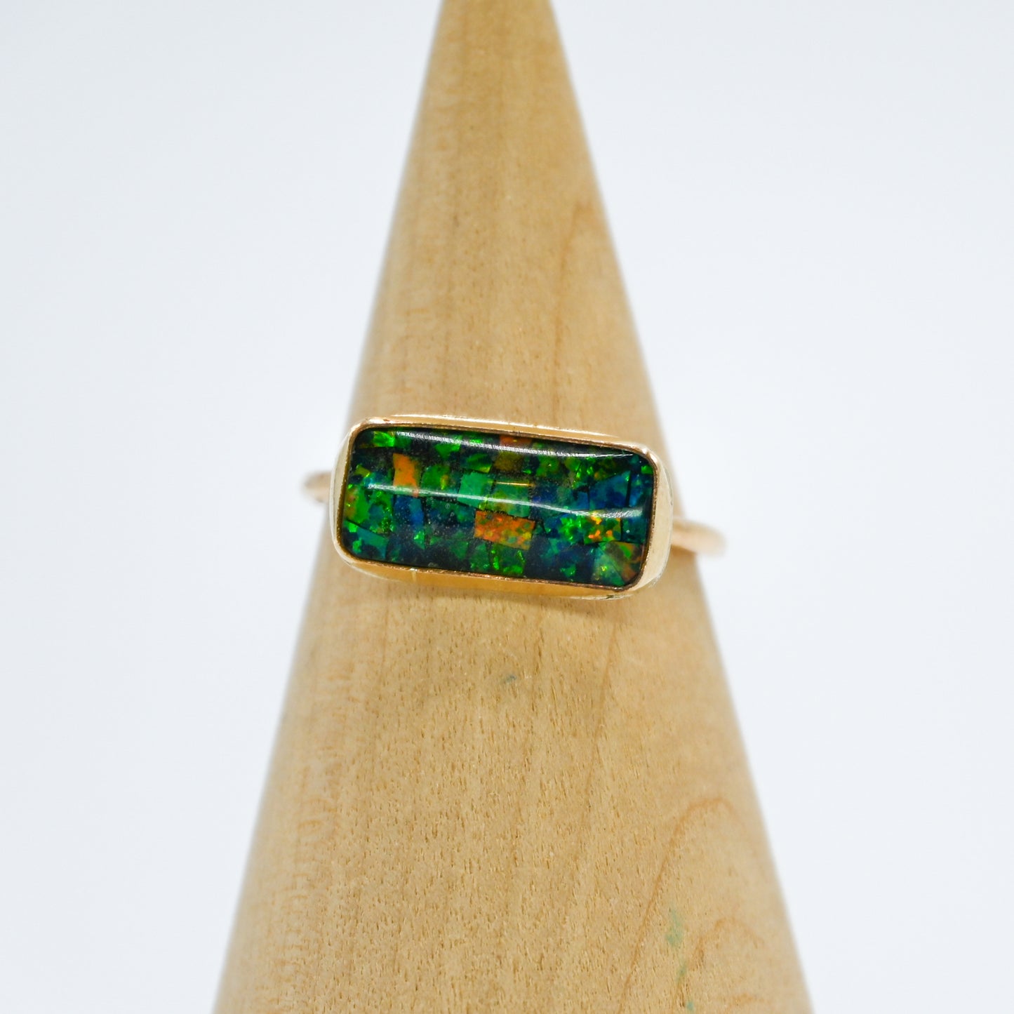 Gold fill horizontal mosaic opal size 8