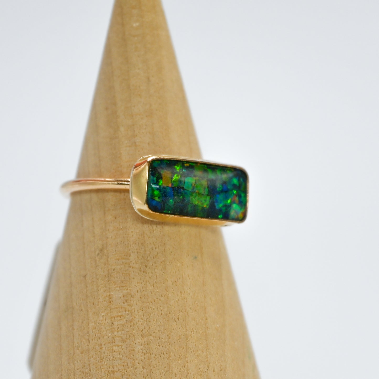 Gold fill horizontal mosaic opal size 8